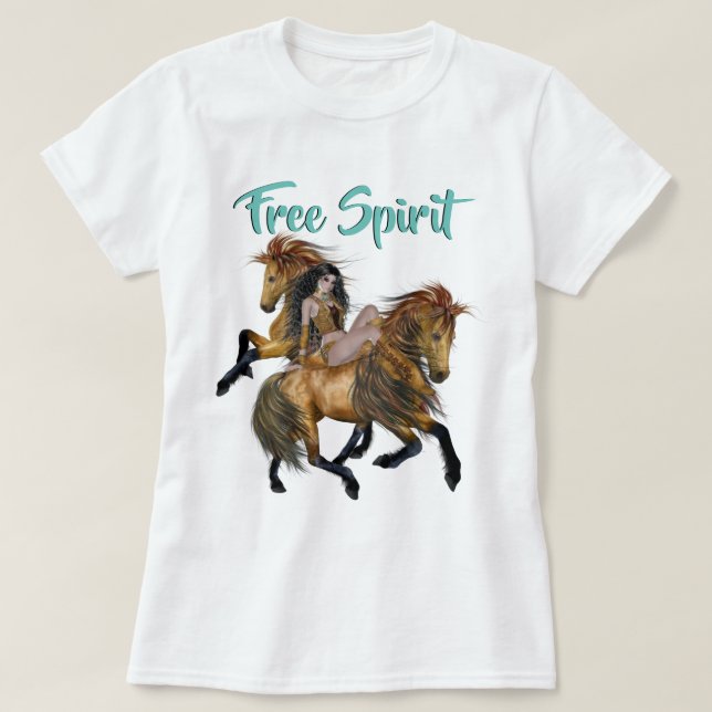 Free Spirit Native American Princess och Stallions T-shirt (Design framsida)