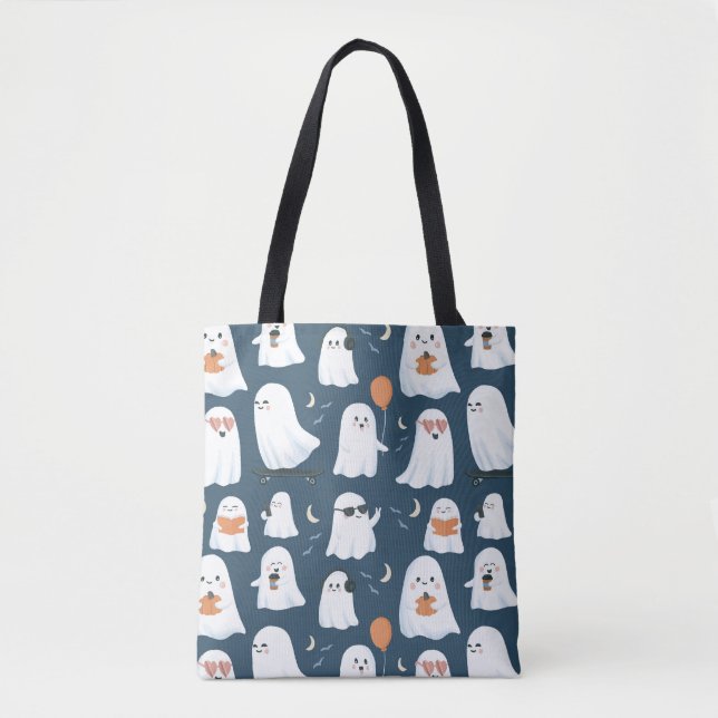 Free Spirits Ghost Tote Bag - Halloween Canvas Bag Tygkasse (Framsida)