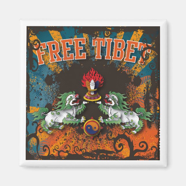 Free Tibet Grunge Art Magnet (Framsidan)