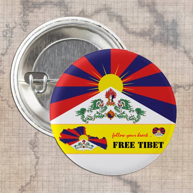 Free Tibet & Tibetan Flagga, Karta Heart/Tibet But Knapp (Skapare uppladdad)