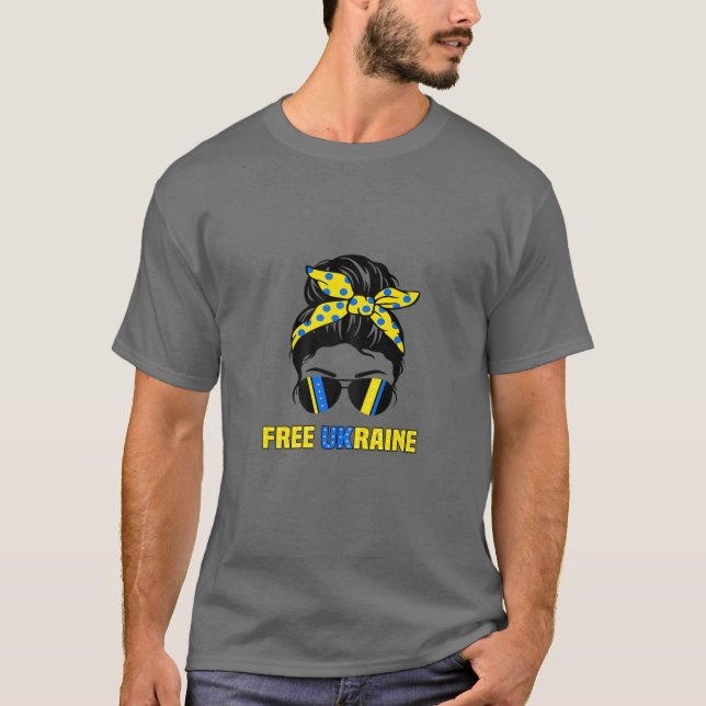 Free Ukraine Support Ukrainian Messy Bun Ukrainian T Shirt (Framsida)