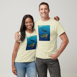 Freediver och Grönt Turtle - Organic. Vit (manar) Tee Shirt