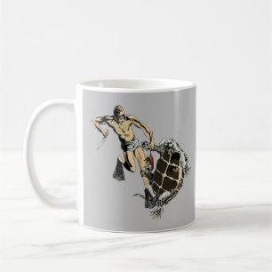 Freediving Diver Fighting a Turtle for a Lobster Kaffemugg