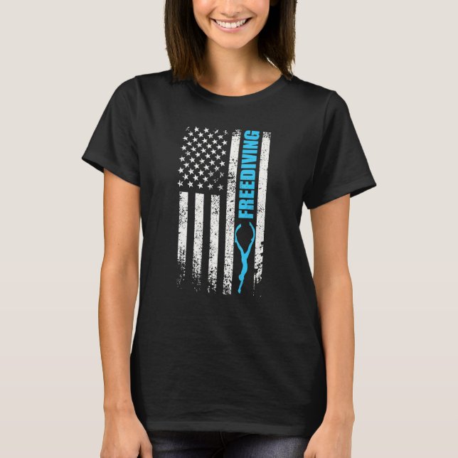 Freediving us flag motif freediver water dive t shirt (Framsida)
