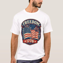 Freedom 1776 American Flag Patriotic Badge T Shirt