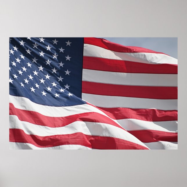Freedom American flagga som viftar i bron Poster (Framsidan)