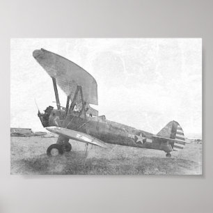 "Freedom" Antique Biplane Black and White Poster