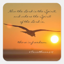 Freedom Bible Verse, Bird Flies at Sunset Fyrkantigt Klistermärke