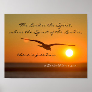 Freedom Bible Verse, Bird Flies at Sunset Poster