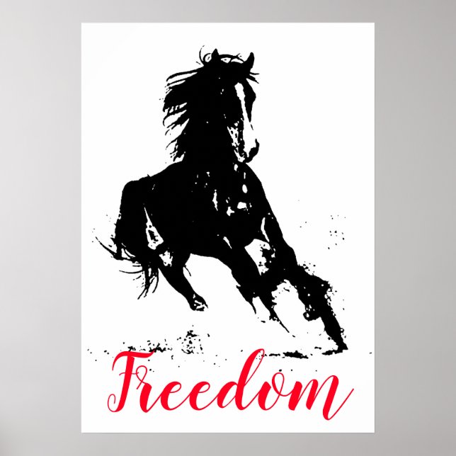 Freedom Black White Pop Art Running Horse Poster (Framsidan)