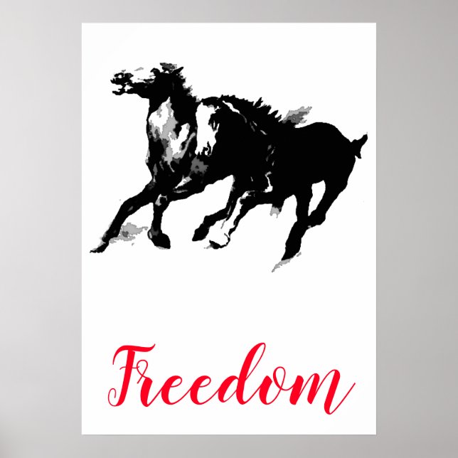 Freedom Black White Pop Art Runows Horses Poster (Framsidan)