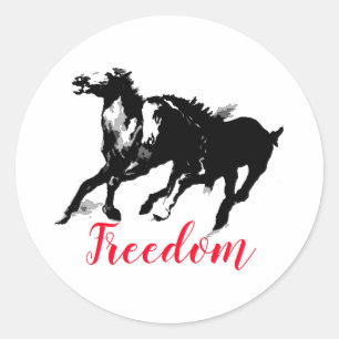 Freedom Black White Pop Art Runows Horses Runt Klistermärke
