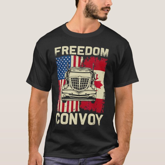 Freedom Convoy 2022 Support Canadian Truckers Mand T Shirt (Framsida)