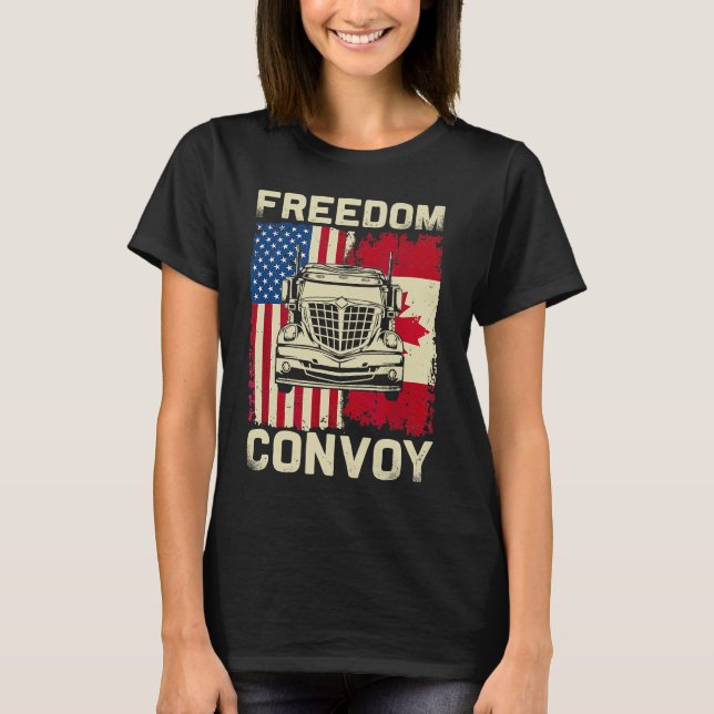 Freedom Convoy 2022 Support Canadian Truckers Mand T Shirt (Framsida)