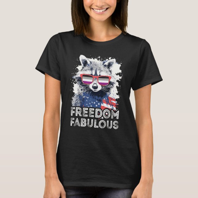 Freedom Fabulous  Raccoon Asexual Sunglasses Flag T Shirt (Framsida)