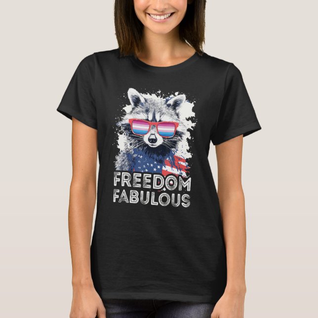 Freedom Fabulous  Raccoon Bigender Sunglasses Flag T Shirt (Framsida)