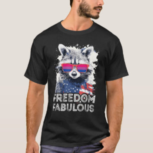Freedom Fabulous Raccoon Bisexual Sunglasses Flagg T Shirt
