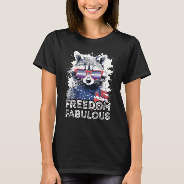 Freedom Fabulous  Raccoon Butch Lesbian Sunglasses T Shirt (Framsida)