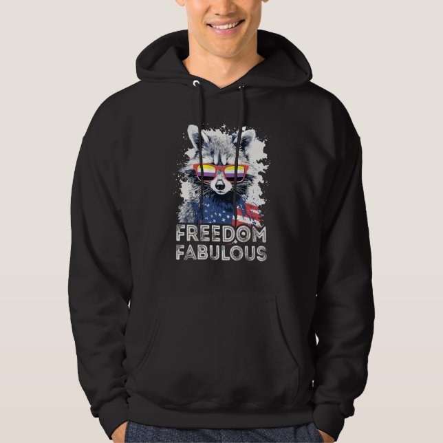 Freedom Fabulous  Raccoon Non Binary Sunglasses Fl Hoodie (Framsida)