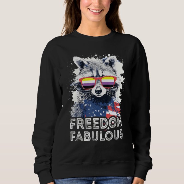 Freedom Fabulous  Raccoon Non Binary Sunglasses Fl T Shirt (Framsida)