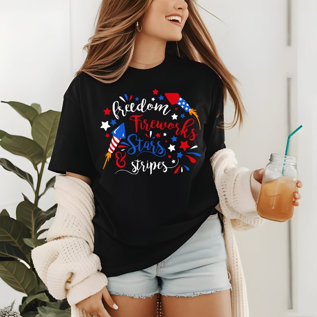 FREEDOM FIREWORKS STARS & RAND Patriotic T Shirt (Skapare uppladdad)