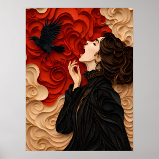 freedom: gothic women with raven  poster