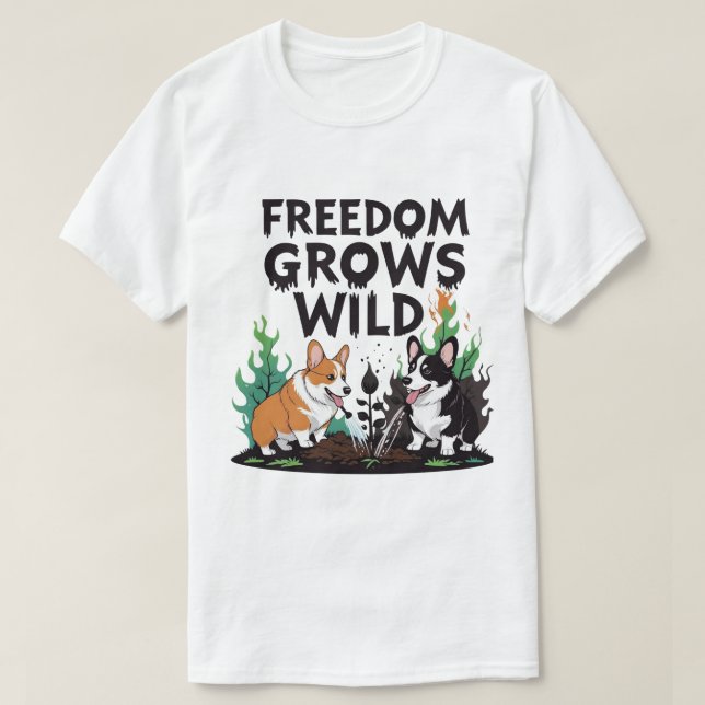 Freedom Grows Wild – Scary Corgi Gardening Cartoon T Shirt (Design framsida)