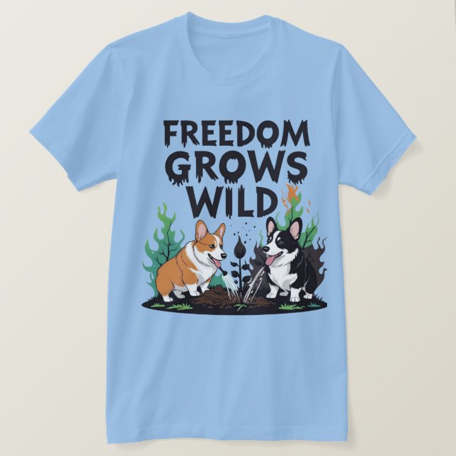 Freedom Grows Wild – Scary Corgi Gardening Cartoon T Shirt (Design framsida)