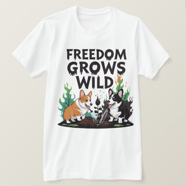 Freedom Grows Wild – Scary Corgi Gardening Cartoon T Shirt (Design framsida)