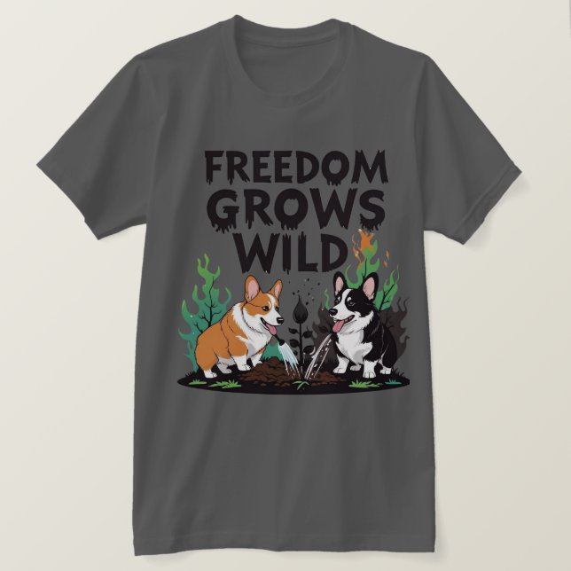Freedom Grows Wild – Scary Corgi Gardening Cartoon T Shirt (Design framsida)