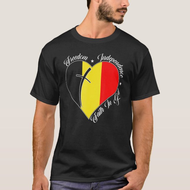 Freedom Independence Faith In God  Christian Belgi T Shirt (Framsida)
