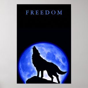 Freedom Motivational Varg Howling Lodrät Poster