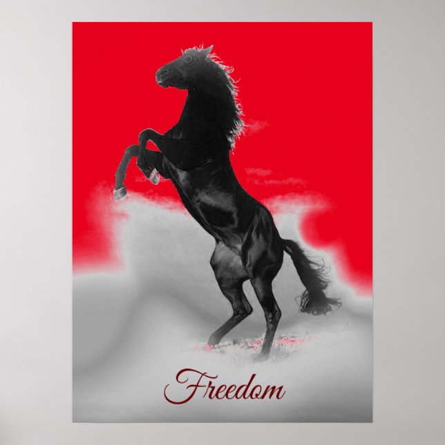 Freedom Red Black Grått Reding Horse Pop Art Poster (Framsidan)