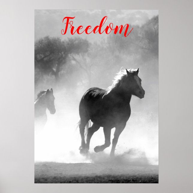 Freedom Red Black White Runses Horses Poster (Framsidan)
