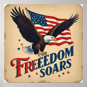 Freedom Soars Eagle Parchting Poster Skriv ut