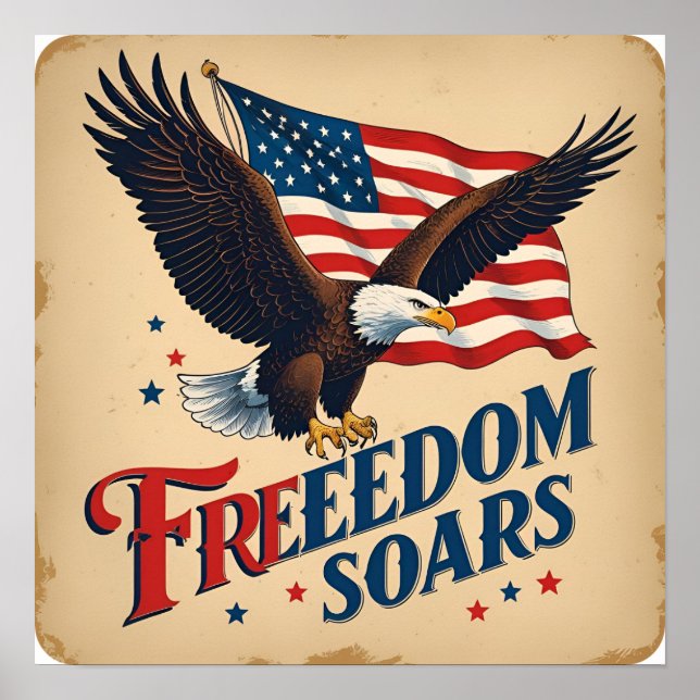 Freedom Soars Eagle Parchting Poster Skriv ut (Framsidan)