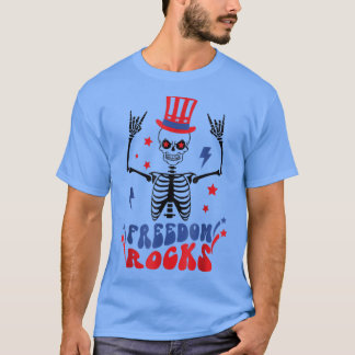 Freedom Sten Skeleton American Flagga Lycklig 4:e T Shirt