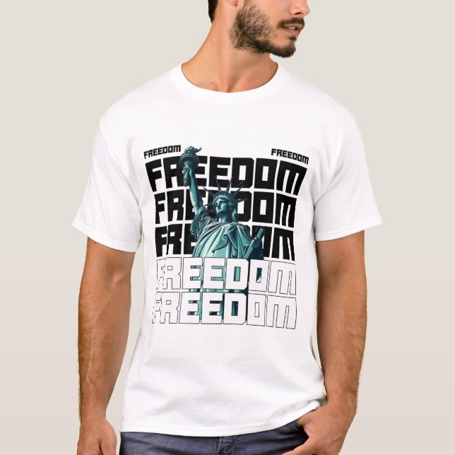 Freedom Typography med Frihetsgudinnan T Shirt (Framsida)