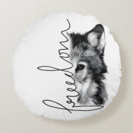 Freedom Wolf Minimal Line Art - Rund Kudde