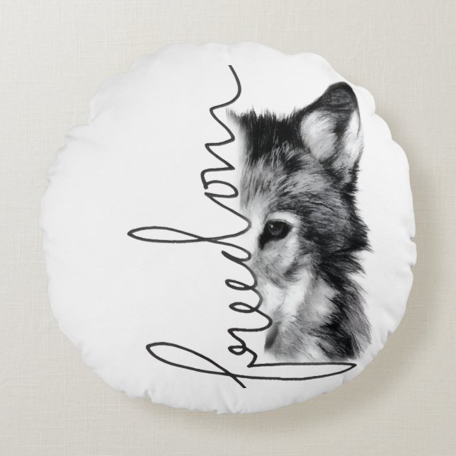 Freedom Wolf Minimal Line Art - Rund Kudde (Framsidan)