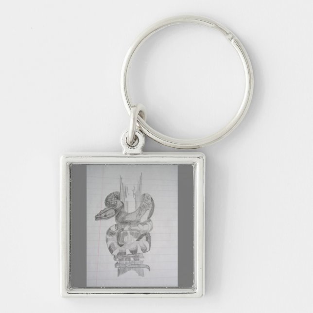 Freehand Snake Keychain Fyrkantig Silverfärgad Nyckelring (Framsidan)
