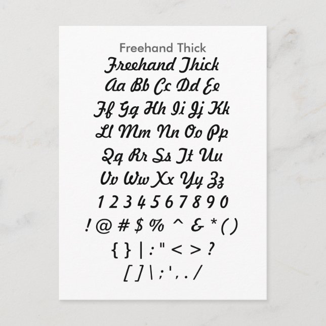 Freehand Thick - Zazzle Font Sampler Lakan Vykort (Framsida)