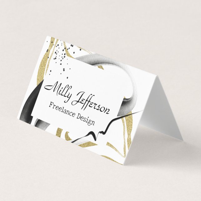 Freelance Design Abstrakt QR-kod Guld Black Visitkort (Framsida)