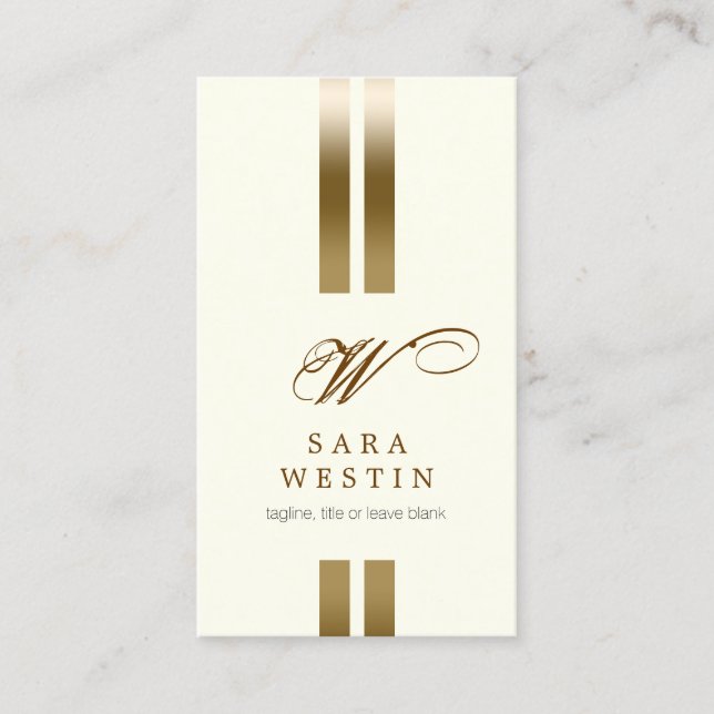 Freelance Writer Elegant GoldStripe ScriptMonogram Visitkort (Framsida)