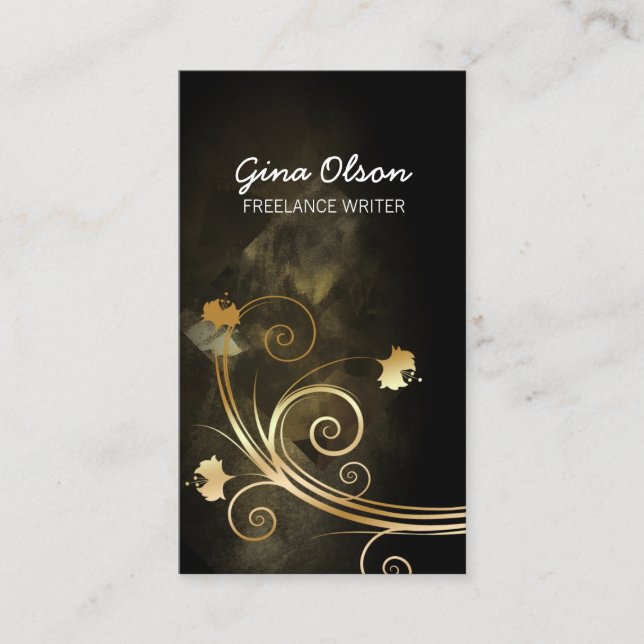 Freelance Writer Guld Blommigt Swirl Publishing Visitkort (Framsida)