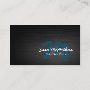 Freelance Writer Mörk Metall Cursive Monogram Visitkort