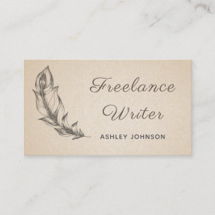 Freelance Writer Sketch Feather Modern Script Boho Visitkort