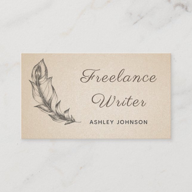 Freelance Writer Sketch Feather Modern Script Boho Visitkort (Framsida)