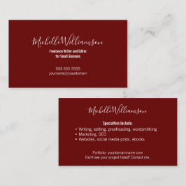 Freelancer Entrepreneur Small Biz Owner Burgundy Visitkort