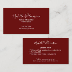 Freelancer Entrepreneur Small Biz Owner Burgundy Visitkort